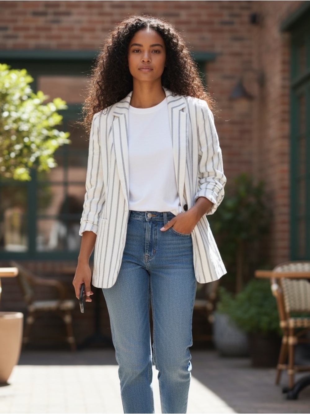 Old Navy Striped Cream Blazer for Women - Tailored Single-Breasted Jacket